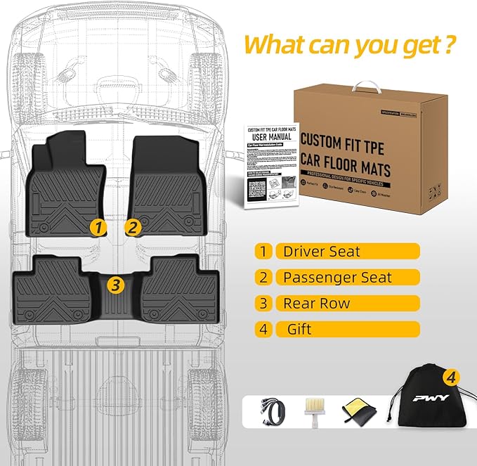 PWY 2025 Toyota Camry Floor Mats (Include Hybrid LE/SE/XLE/XSE), Custom Car Mats, Automotive Liners All Weather, Heavy Duty TPE Floor Liners, 3PCS Car Liners for 1st & 2nd Row, 2026 Car Accessories