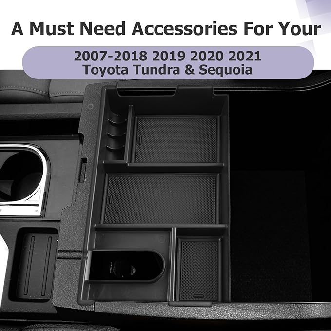 LUWU Tundra & Sequoia Center Console Organizer for 2007-2017 2018 2019 2020 2021 Toyota Tundra & Sequoia Accessories Armrest Console Storage Box Insert Tray ABS Material Black