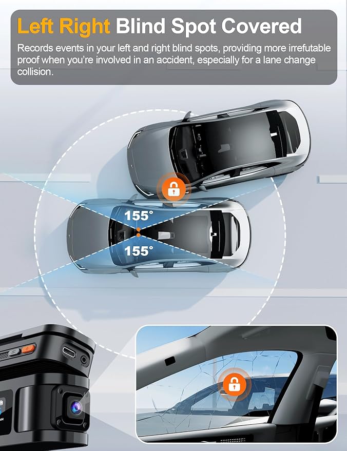 360° View 4K 4 Channel Dash Cam Front and Rear Inside Left Right, Built-in GPS, 5.8GHz WiFi, Car Dash Camera for Cars with App Connect, Support Parking Mode, G-Sensor, Free 128GB Card