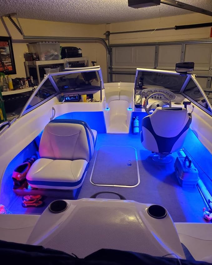 YM E-Bright Led Strip Lights for Cars Boat Motorcycle Golf Cart Interior Exterior Cuttable Underwater Marine Lighting IP68 Waterproof 24inch 60CM 72SMD 12v,Blue(Pack of 4)