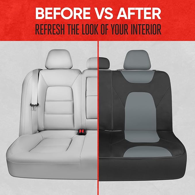 Motor Trend AquaShield Waterproof Gray Rear Split Bench Seat Covers for Trucks Rear Seat Cover Only - Black Car Seat Covers, Back Seat Cover Only - Durable Neoprene Spill Resistant for Kids & Dogs