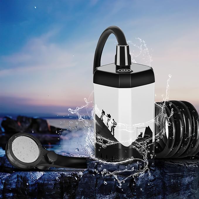 MIAOKE Upgrade Portable Camping Shower, 7800mAh Outdoor Electric Shower Rechargeable Pump with Intelligent Digital Display Temperature Display Shower Head for Camping, Hiking, Traveling