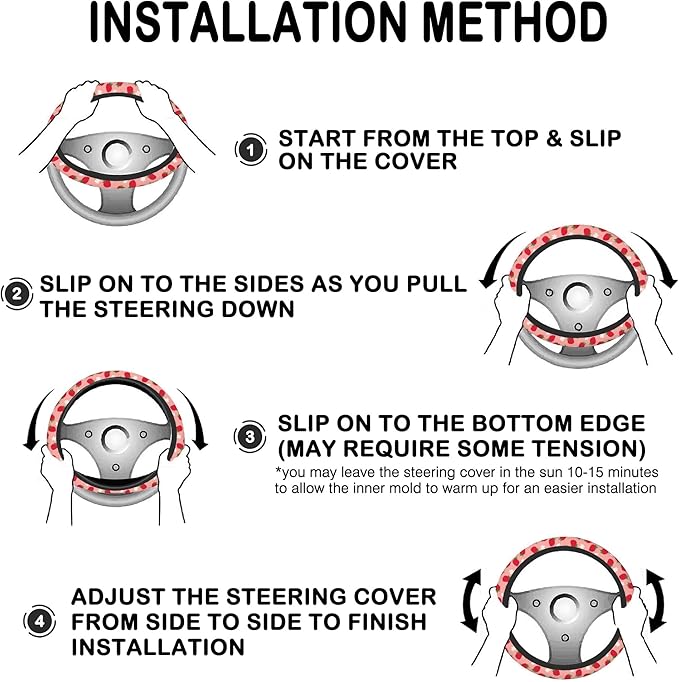 Strawberry and Flower Steering Wheel Cover for Women, Anti-Slip Car Steering Wheel Cover with 2 Pcs Cup Holders Neoprene Breathable Car Accessories Universal 15 Inch Auto Interior Decor