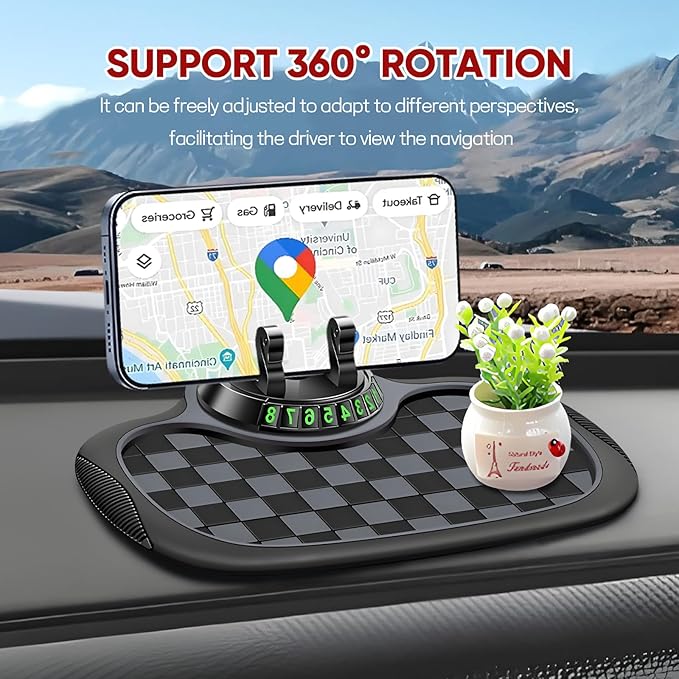 Wuyaoyao Multifunction Car Anti-Slip Mat Auto Phone Holder, PVC Car Dashboard Non-Slip Pad Phone Mount with Temporary Parking Number, Automotive Sticky Dash Pad for Phones, Keys, Gadgets (Black+Gray)