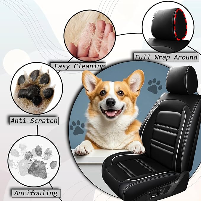 Seat Covers for Dodge Grand Caravan 1999-2020 | 5-Seats Leather Seat Covers, Easy to Install Automotive Seat Covers Full Set (Full Set, Black&White Line)