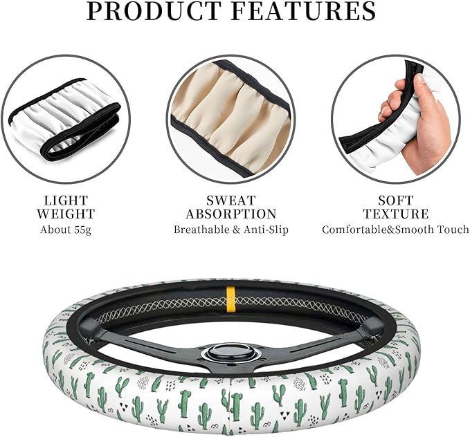 Dujiea Vintage Cactus Elastic Stretch Steering Wheel Cover, Anti-Slip and Durable Car Steering Wheel Accessories for Women Men, 15 Inch Universal Fit Car, Truck, SUV