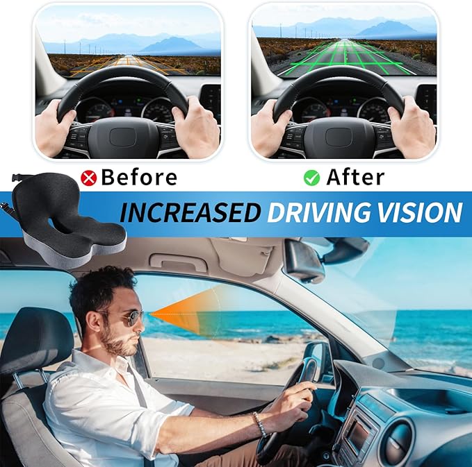 Premium Car Cushions for Driving – Versatile Seat Cushion for Truck Driver& Office Chair, Memory Foam Driver Seat Cushion with Back Support & Non-Slip Base,with Adjustable Strap