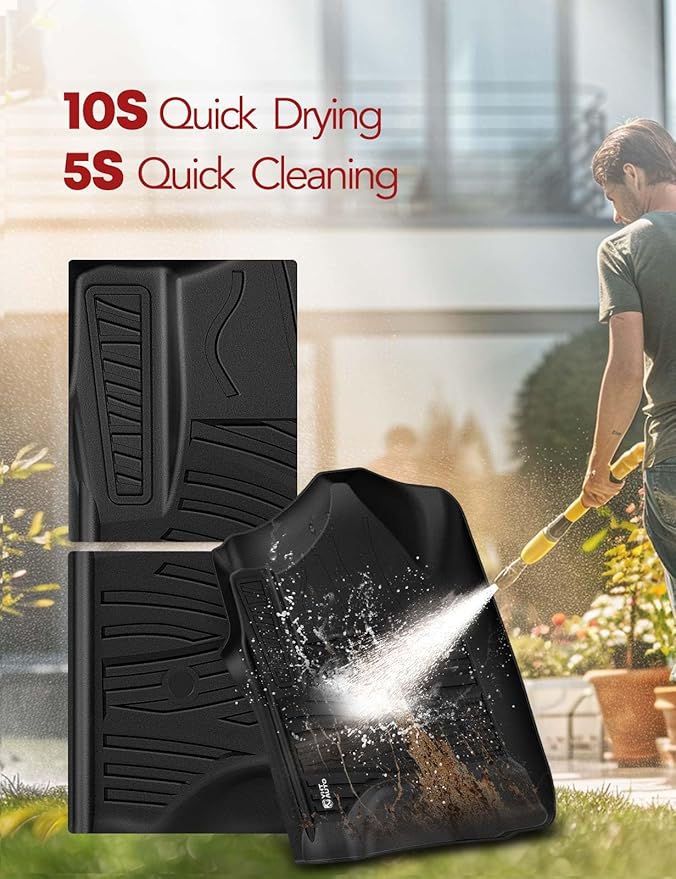 YHTAUTO Floor Mats Fit Chevy & GMC & Cadillac Models-Silverado, Suburban, Tahoe, Sierra, Yukon, Escalade, TPE All Weather Car Mats Waterproof Odorless Floor Liner