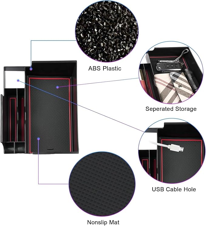 SXCY 2PCS for 2025 Ford Explorer Screen Back Tray + Center Console Organizer(Red Mat) for Ford Explorer 2025 Accessories Console Tray for 2025 Ford Explorer Dashboard Organizer 2025 Explorer Accessory