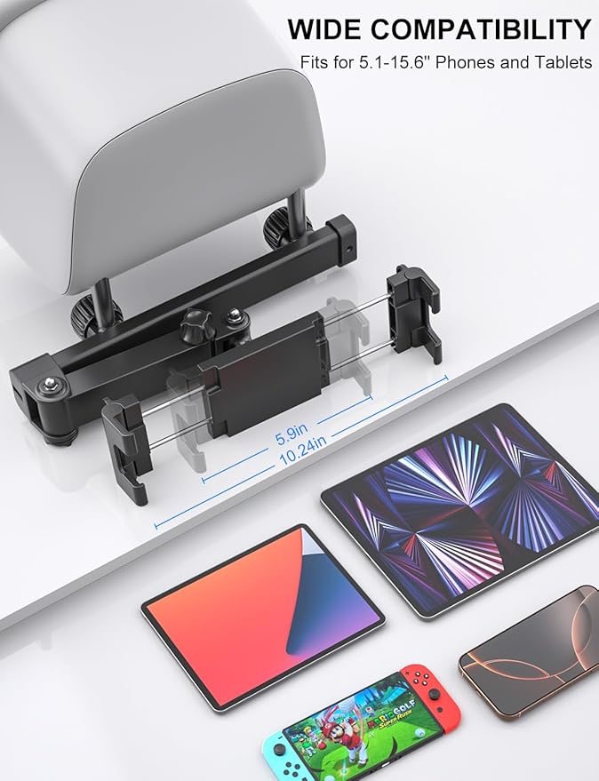 PLDHPRO Tablet Holder for Car Headrest Mount iPad Backseat Foldable Back Seat Stand Compatible 5.1-15.6'' Phones Tablets, Road Travel Essentials for Kids Accessories