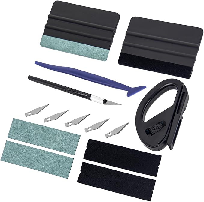 Window Tint Kit, Profession Car Wrap Kit with Felt Squeegee and Felt Replacements, Craft Knife and Blades, Safe Vinyl Cutter, Micro Squeegee for Vinyl Wrap Tools Tint Tools