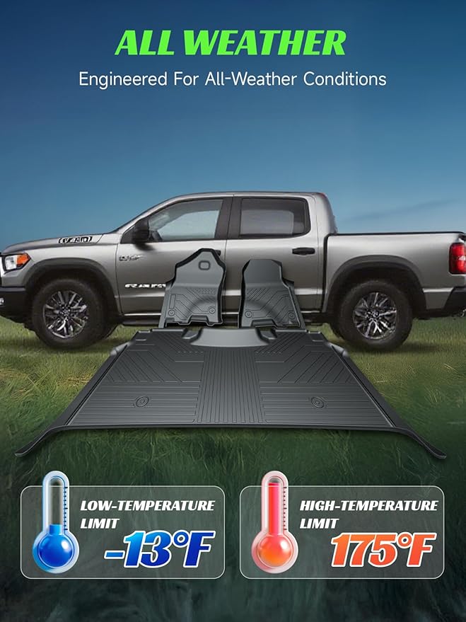 TPE All-Weather Floor Mats for Dodge RAM 1500 2019-2024 Car Mat for Truck Floor Liners (NOT Classic Model) Custom Fit Floor Liners Accessories (3-Piece Set, Black)