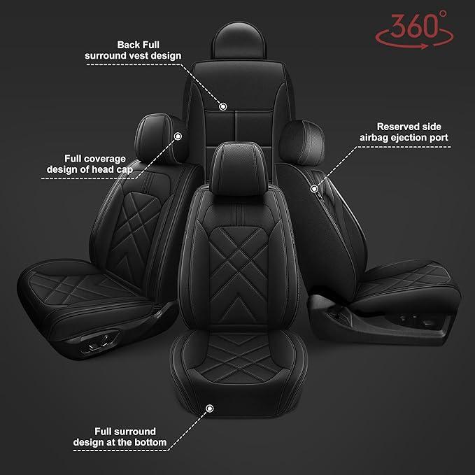 AOMSAZTO Seat Covers Custom Fit for 2022-2024 2025 2026 Toyota Tundra Crewmax Double Cab Breathable Leather Truck Car Front Seat Covers (Black)