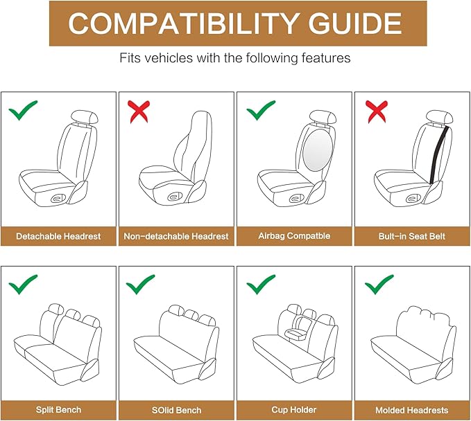 Pariitadin Leather Car Seat Covers Full Set, Waterproof Breathable Faux Leather Automotive Seat Covers for Cars, Non-Slip Car Interior Covers Universal Fit Most Cars Sedans Trucks SUVs, Beige