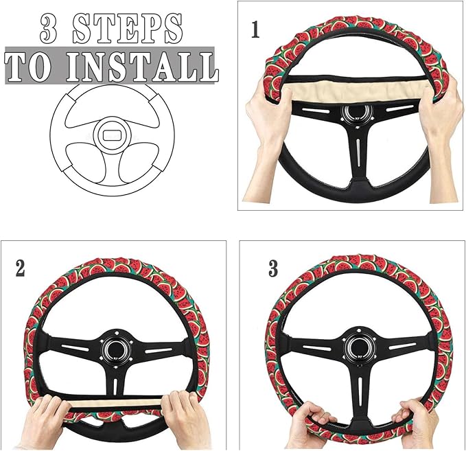 Summer Watermelon Steering Wheel Covers Anti-Slip Elasticity Car Accessories Steering Wheel Protector Universal 15 Inch for Cars SUV Vehicle Truck