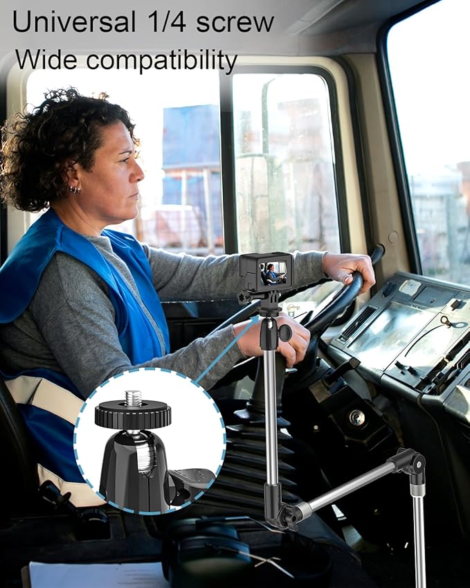 EXSHOW Car/Truck Seat Rail Tablet Holder, Tablet Mount for car with Three Adjustable Extension Arm, 360° Rotation with 1/4" Screw, Fit for 4.7-13" iPad Pro Air Mini,Galaxy Tab,Camera,iPhone