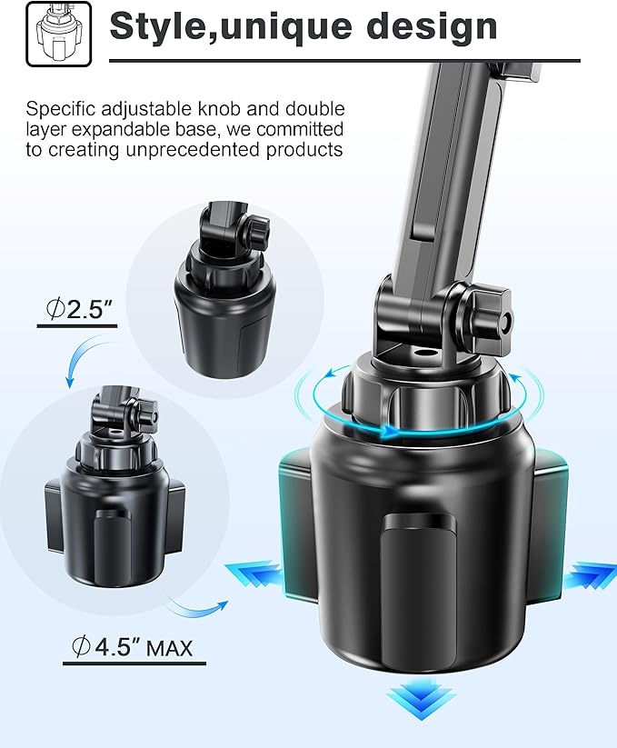 TOPGO [Upgraded Cup Phone Mount Wireless Charger, Universal Cell Phone Holder Car Charger Wireless Charger Cup Phone Holder Fast Charging for iPhone17 Pro Max, Samsung Galaxy - Black