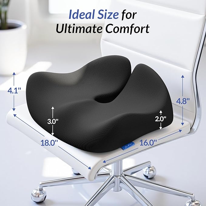 ZIKEE Pioneering Seat Cushion for Pressure Relief, Ergonomic Office Chair Cushion for Sciatica, Back, Hemorrhoids & Tailbone Pain Relief, High-Density Memory Foam Car Seat Cushion with Anti-Slip Base