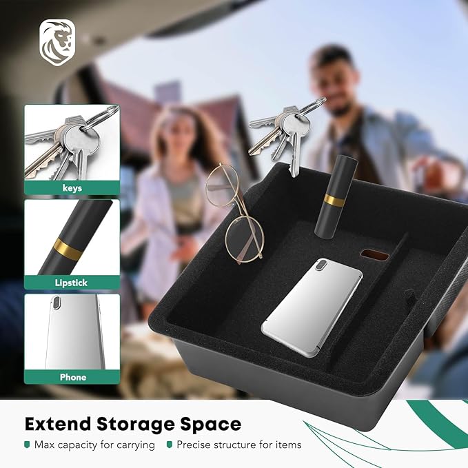 YHTAUTO Armrest Upper Tray Fit 2024 2025 Tesla Model 3 Highland, Center Armrest Storage Box with Sunglass Holder Non-Slip - Flocking Inside Interior Accessories 1PC