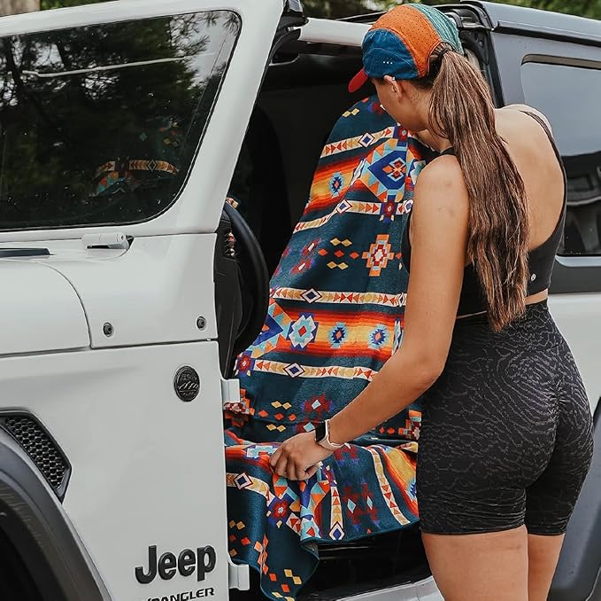 Sprints Athletic Running Towel, Full-Sized, Car Seat Cover - Performance Microfiber (Aztec Artisans & Chocolate Currency)