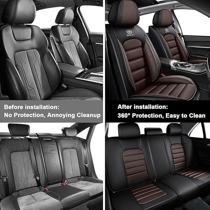 5 Seat Covers for Toyota RAV4 2000-2026 Breathable Car Seat Covers,Anti-Slip Waterproof Car Seat Protectors with Airbag,Automotive Vehicle Cushion with Storage Pockets (Standard,Brown)