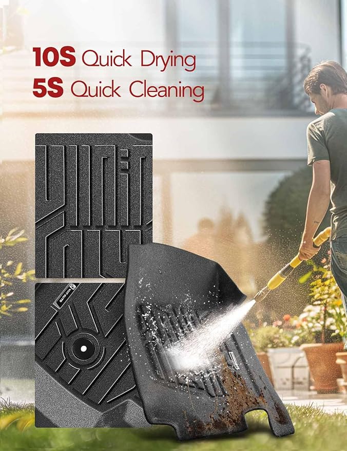 YHTAUTO Floor Mats Fit 2007-2013 Chevy Silverado/GMC Sierra 1500, 2007-2014 Silverado/Sierra 2500HD/3500 HD Crew Cab, TPE All Weather Car Mats Waterproof Odorless Floor Liner, 1st & 2nd Row Liner