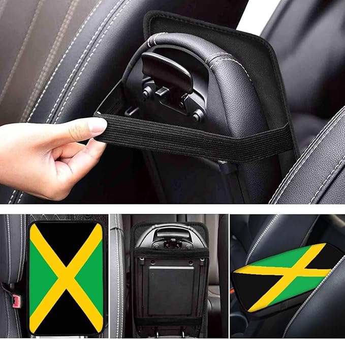 Vehicle Center Console Armrest Cover Pad, Universal Fit Soft Comfort Center Console Armrest Cushion for Car, Jamaica Flag