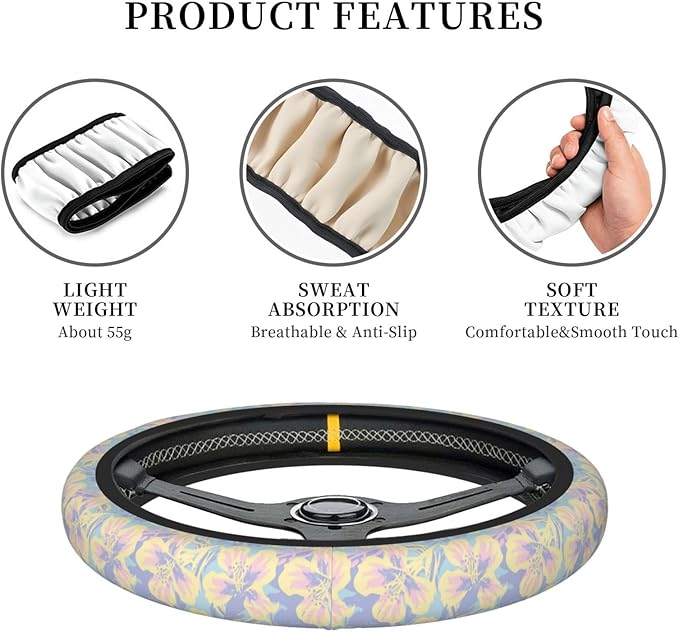 Dujiea Floral Brush Elastic Stretch Steering Wheel Cover, Anti-Slip and Durable Car Steering Wheel Accessories for Women Men, 15 Inch Universal Fit Car, Truck, SUV