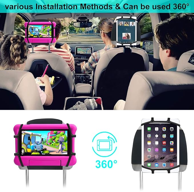 Car Tablet Holder,Car Headrest Mount Holder for Car Back Seat with Silicone Holding Net and Anti-Slip Strap,Angle-Adjustable Fits All 7-12.9" Tablets