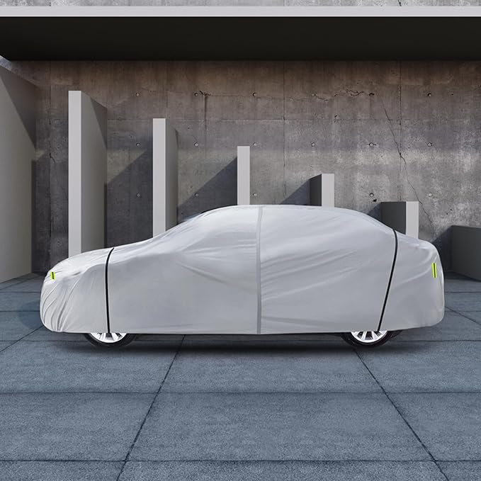 6 Layers Car Cover Waterproof All Weather for Automobiles, Size A2 with Door Zipper & Cotton Universal Fit for Toyota Corolla, Honda Civic, Kia Forte (178-186 inch), Silver