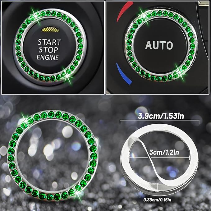 NBTEPEM 27 PCs Green Bling Car Accessories Set for Women, Steering Wheel Covers Universal Fit 15 Inch, Bling License Plate Frame, Bling Phone Holder, Bling Car Coasters (Green Diamond)