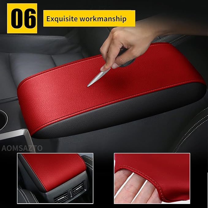 AOMSAZTO Console Covers for 2011-2021 Jeep Grand Cherokee Armrest Covers for Jeep Grand Cherokee Black with Red Leather