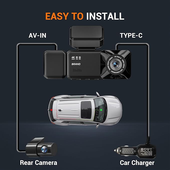 4K 3 Channel Dash Cam Front and Rear with Cabin, 4K+1080P+1080P Dash Camera for Cars, Free 128GB Card Included, Dash Cam with Night Vision, WiFi, GPS, APP Control, Parking Monitor, Loop Recording