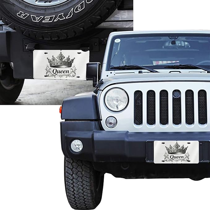 Crown Queen Front License Plate Car Decorative License Plates Aluminum Metal Decor Accessory Novelty Vanity Tag Cover with 4 Holes for Men Women 6" X 12"
