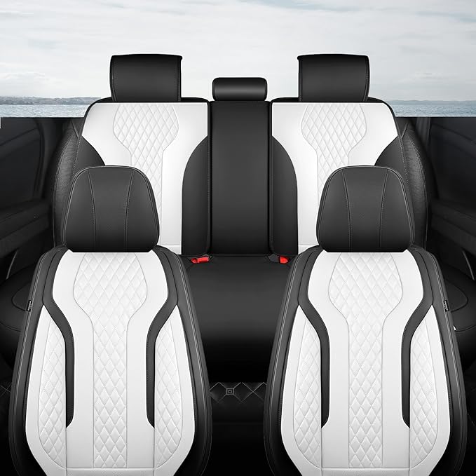 Leather Car Seat Covers - Breathable Faux Leather Seat Covers Full Set for Cars SUV Sedan - Waterproof - Blackwhite