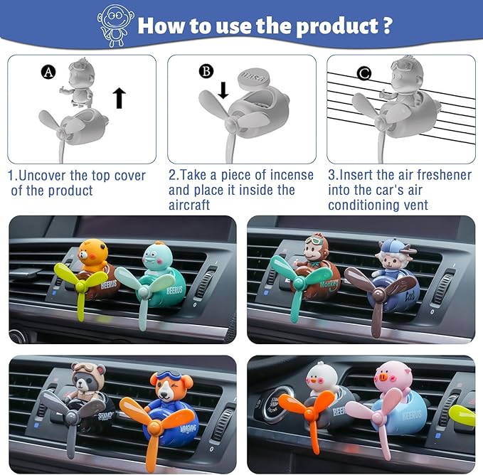 2 Pcs Pilot Car Air Fresheners, Cute Dog Car Vent Clip Air Freshener with 8 Fragrant Tablets Automotive Air Outlet Fan Diffuser, Automotive Interiors Vent Decoration (Dog+Sheep)