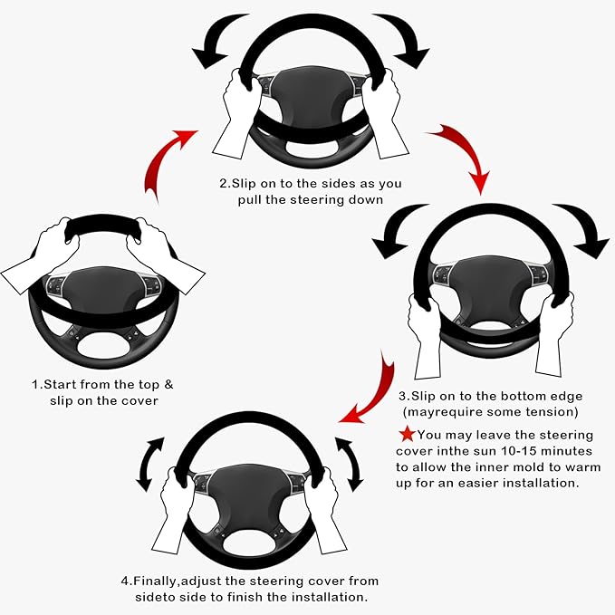 Steering Wheel Cover, with Non-Slip Lining, Cool in Summer Warm in Winter for Men Women, 14.5-15 Inch Non-Slip Breathable Leather Car Steering Wheel Protector