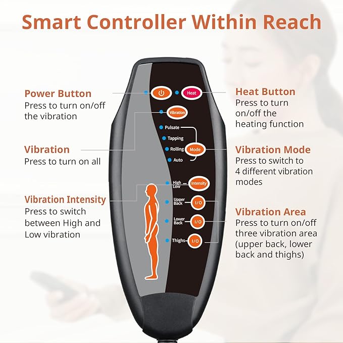 Upgraded Length Back Massager with Heat,10 Vibration Massage Seat Cushion for Home,Heated Seat Cover Cushion for Pain Relief