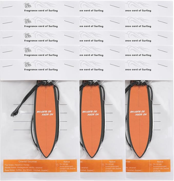 THEDOTS 15 Pack Oriental Gourmet Surfboard Hanging Car Air Fresheners, Detachable Message Cards with Surfing Art, Long-lasting Scent for Car & Home