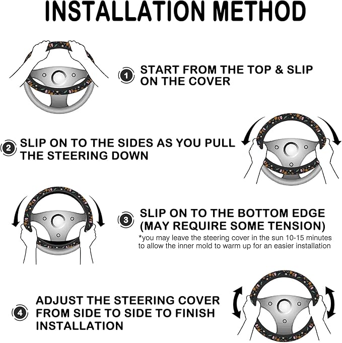 Wildflowers and Butterflies Steering Wheel Cover for Women, Anti-Slip Car Steering Wheel Cover with 2 Pcs Cup Holders Neoprene Breathable Car Accessories Universal 15 Inch Auto Interior Decor