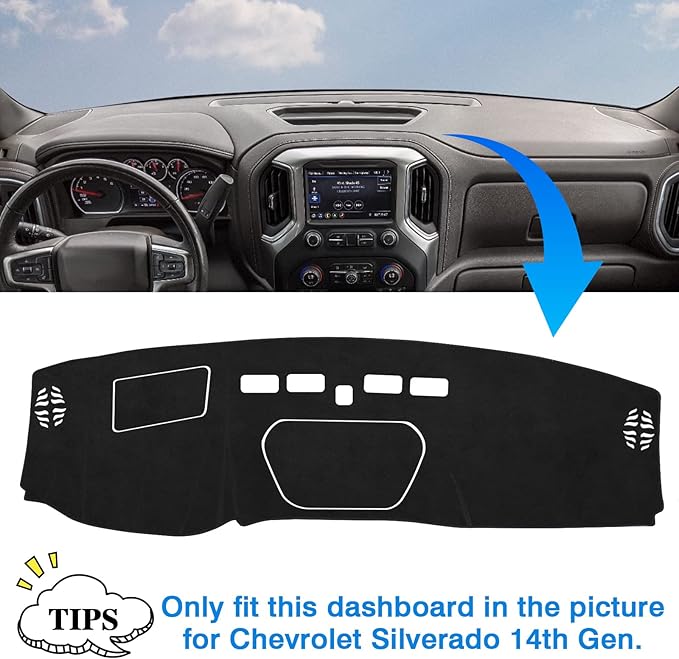 Autorder Dashboard Cover Mat for 2019-2023 Chevy Silverado 1500 2500HD 3500HD/GMC Sierra Accessories Dash Cover Flannel Dash Mat Sunshade Protector(Just Fit the Models Without Forward Collision Alert)