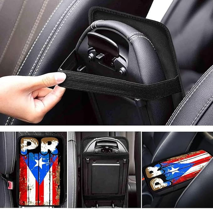 Auto Center Console Pad,Car Armrest Pad Car Armrest Seat Box Cover Protector for Most Vehicle, SUV, Truck, Car, Retro Poerto Rico Flag