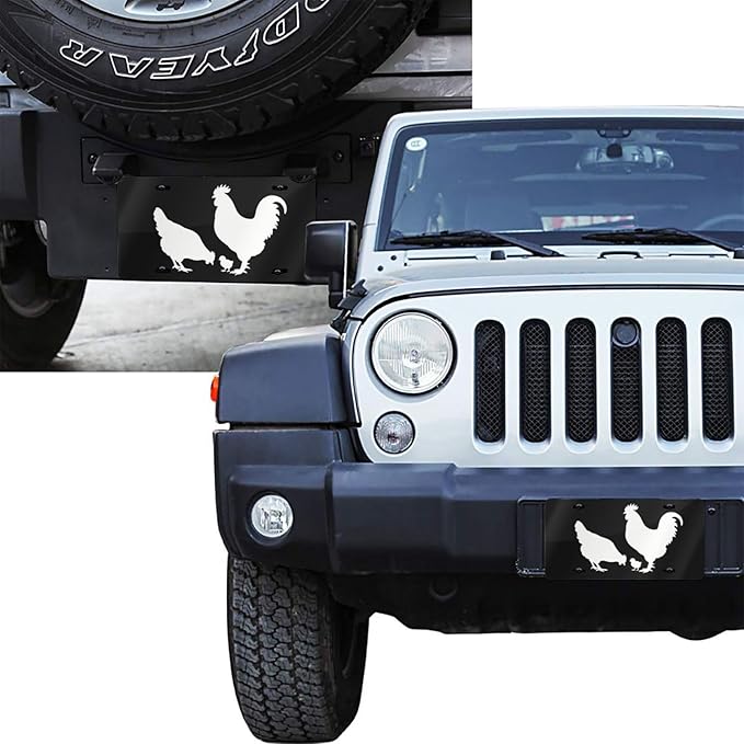 Chicken Front License Plate Car Decorative License Plates Aluminum Metal Decor Accessory Novelty Vanity Tag Cover with 4 Holes for Men Women 6" X 12"
