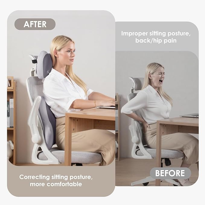 FLORICH Lumbar Support with Car headrest Back Pillow for Chairs Headrest Pillow for Car Ergonomic Ultrathick Memory Foam Back Pillow for Office Chair (Beige Grey)