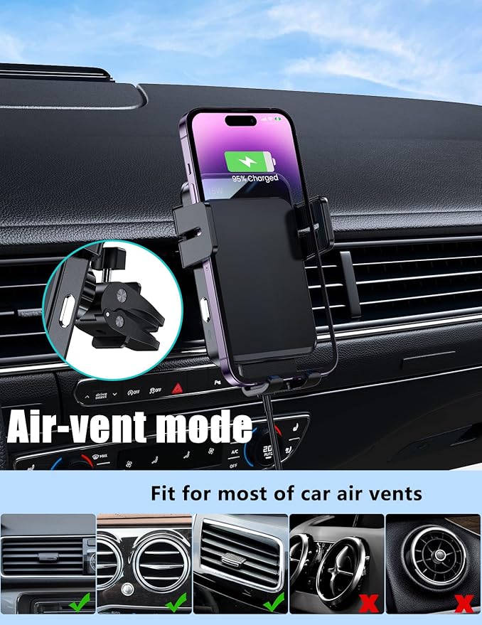 Wireless Car Charger, MOKPR 15W/10W/7.5W Cup Holder Phone Mount, Auto Clamping Fast Charging Car Mount, Air Vent Phone Holder for iPhone 16 15/14/13/12 pro/12/11/XS/X/8, Samsung S23/S22/S10/S9/S8, etc