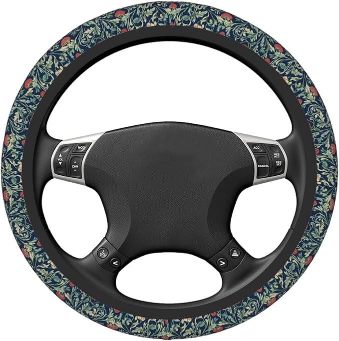 Yellow Birds Strawberry Flowers Steering Wheel Cover for Women Girls, 15 Inches Anti-Slip Steering Wheel Cover for Auto Truck SUV