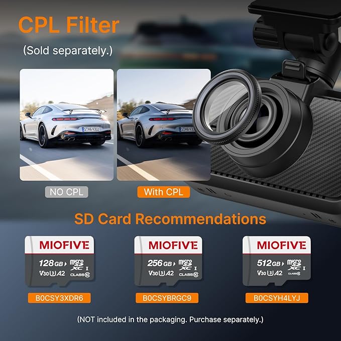 Miofive Dash Cam Front – 4K UHD Dash Camera for Cars, Built-in Bluetooth, 5G Wi-Fi, GPS, 3" IPS Screen, Night Vision, 140° Wide Angle, HDR, 24-Hour Parking Mode, G-Sensor(S1)