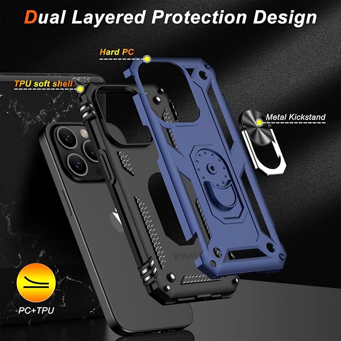 IKAZZ for iPhone 14 Pro Case 6.1 Inch with Screen Protector,Military Grade Shockproof Heavy Duty Protective Phone Cover Pass 16ft Drop Test with Magnetic Kickstand Car Mount Holder,Blue