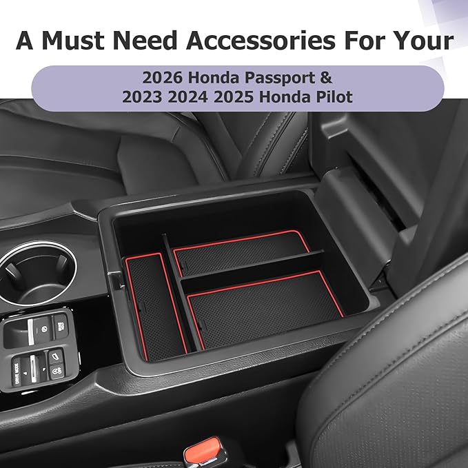LUWU 2026 Passport Center Console Organizer Compatible with 2024 2025 2026 Honda Passport & 2023 2024 2025 Pilot & 2024 2025 Ridgeline Accessories Armrest Console Organizer Armrest Insert Tray (Red)