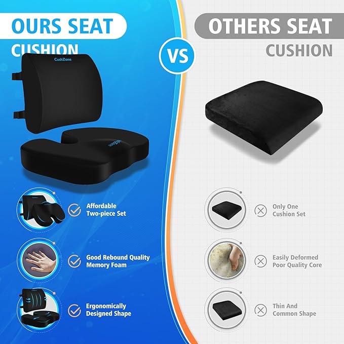 Seat Cushion, Lumbar Support Pillow with Adjustable Strap-Chair Cushions for Sciatica Pain Relief-with Washable Cover for Car, Travel and Wheelchair, Black, X-Large